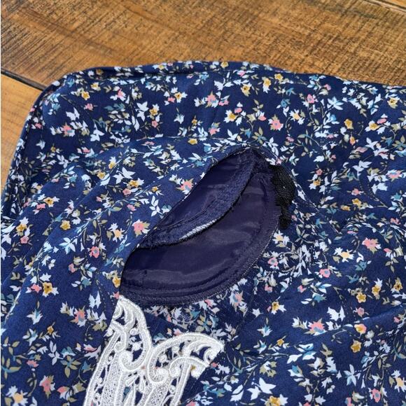 GUNNE SAX Womens Navy Blue Floral Long Prairie Cottage Short Sleeve Vtg Dress‎ - Picture 16 of 16